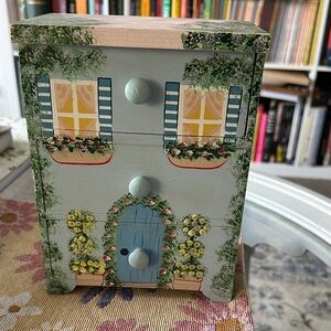 Charming Cottagecore Painted Storage Box with Floral Design and drawers